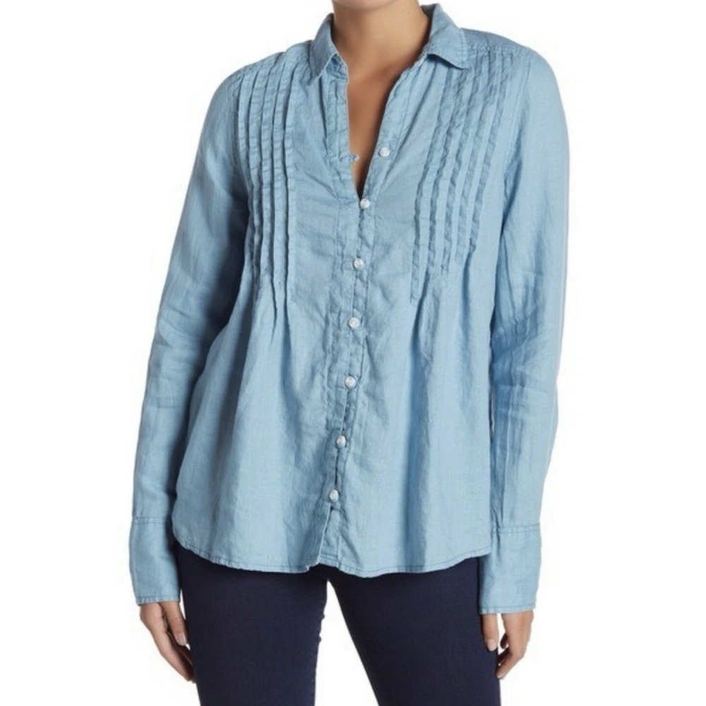Free People Breezy Morning 100% Linen Top Women's Small Long Sleeve Button Up